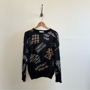 Vintage Black Brown  and Grey Patterned Sweater- L